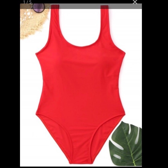 red scoop back swimsuit